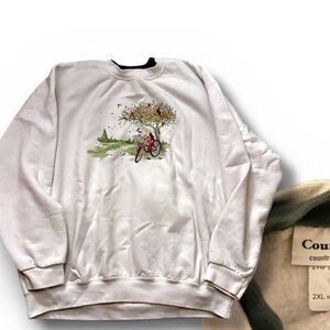 Country Road White Sweatshirt with Bicycle Print